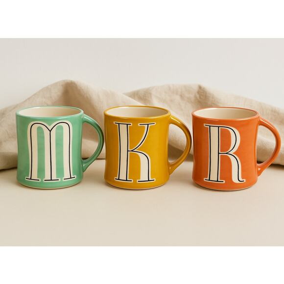Anthropologie Colorway Mia Hand-Painted Monogram Mug – Choose Letter K, M or R - Picture 1 of 16